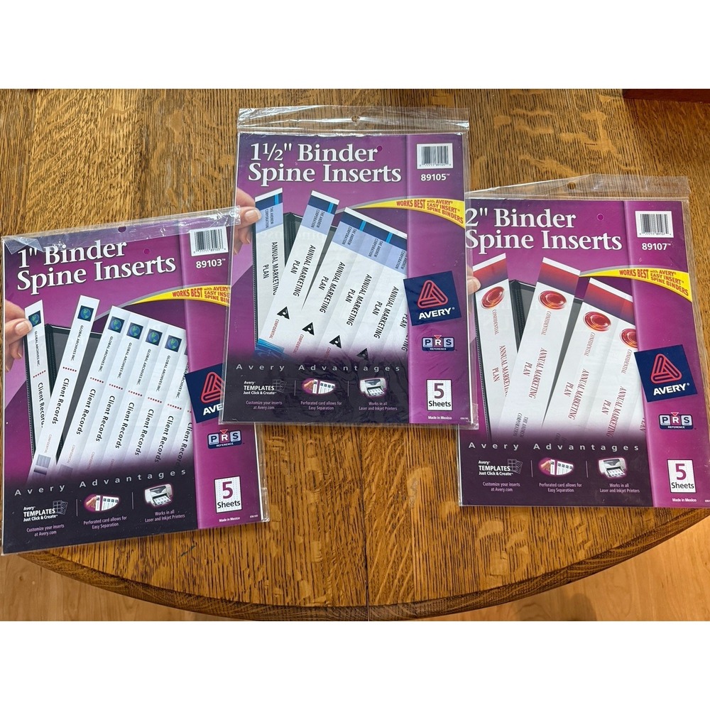 Binder Spine Inserts 1" 1.5" 2" Reference Avery 3 Packs X5 Sheets 89107 103 105